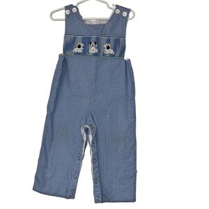 Mom & Me Dalmatian smocked Blue Checkered boys longall Overalls 12m